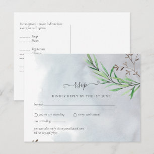 Olive Leaves Wedding Dusty Blue Lemon RSVP Postcard