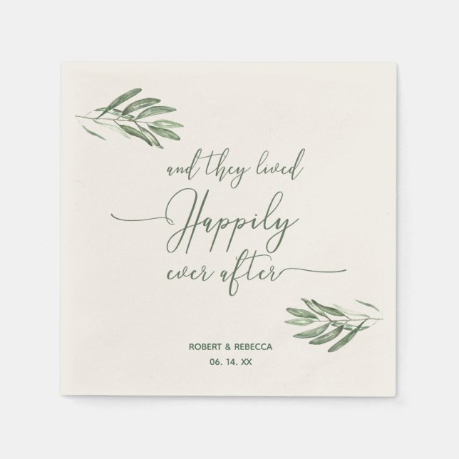 Olive Leaves Wedding Napkins (Front)