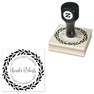 Olive Leaves Wreath Custom Modern Typography Rubber Stamp