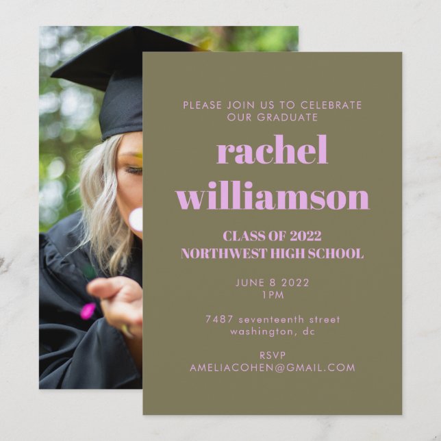 Olive Lilac Class of 2024 Photo Graduation Party Invitation (Front/Back)