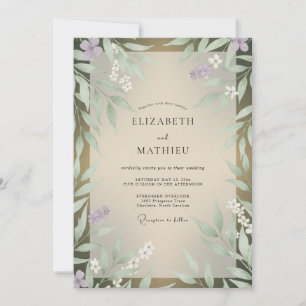 Olive Lilac Leafy Wedding Invitation