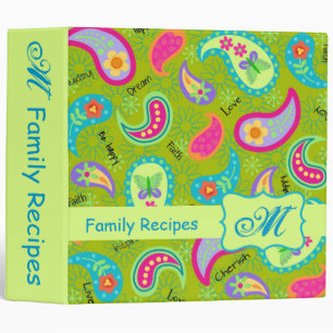 Olive Lime Green Modern Paisley Pattern Monogram Binder