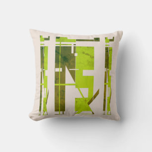 Olive Lime Green on Beige Tribal Art Mosaic Throw Pillow