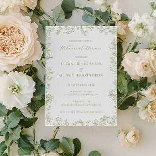 Olive Line Art Floral Border Rehearsal Dinner Invitation