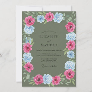 Olive Magenta Ranunculus Eucalyptus Wedding Invitation