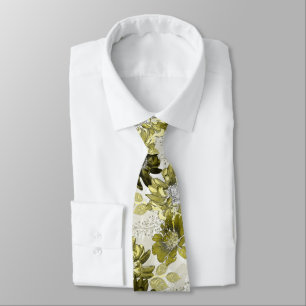 Olive, marsh flowers on a light grey tie