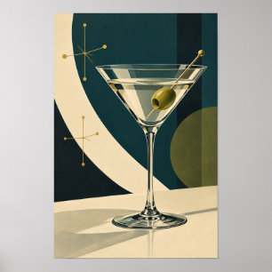 Olive Martini Cocktail – Modern Art Deco Bar Wall  Poster