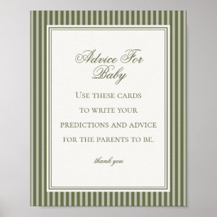 Olive Martini Green Striped Advice for Baby Game Poster