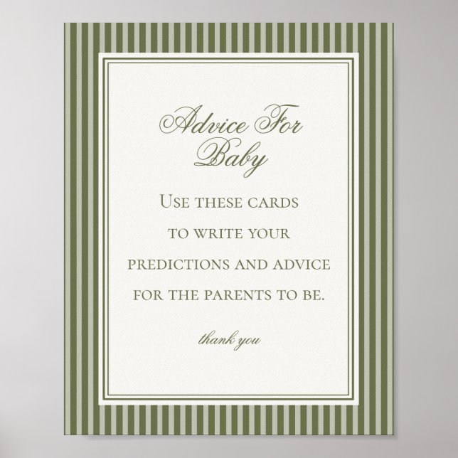 Olive Martini Green Striped Advice for Baby Game Poster (Front)