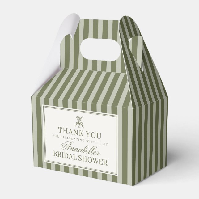 Olive Martini Green Striped Bridal Shower Favor Box (Front Side)
