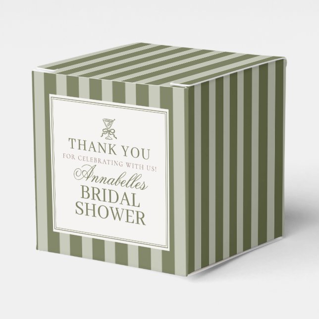Olive Martini Old Money Striped Bridal Shower Favor Box (Front Side)