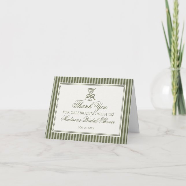 Olive Martini Old Money Striped Thank You  Card (Front)