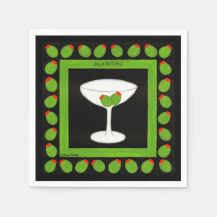 Olive Martini Retro Drink Green Black Custom Napkin