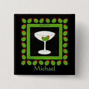 Olive Martini Retro Drink Name Badge Custom 2 Inch Square Button