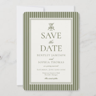 Olive Martini Tini Bit Closer Stripe Save the Date Invitation