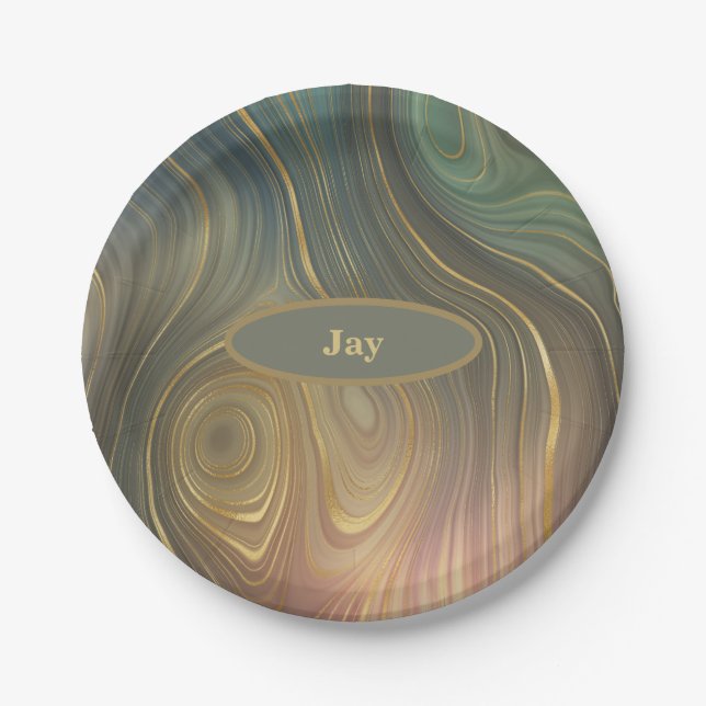 Olive Mauve and Tan Agate Look Paper Plate (Front)