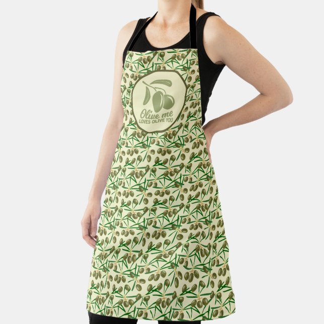 Olive Me Loves Olive You Funny Olive Pattern Chef Apron (Insitu)
