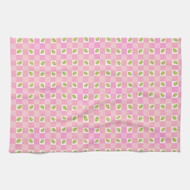 Olive Me Loves Olive You Retro Pink Olive Pattern  Kitchen Towel (Horizontal)