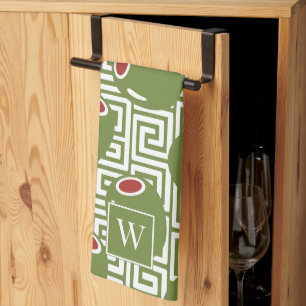 Olive Mediterranean Greek Key  Kitchen Towel