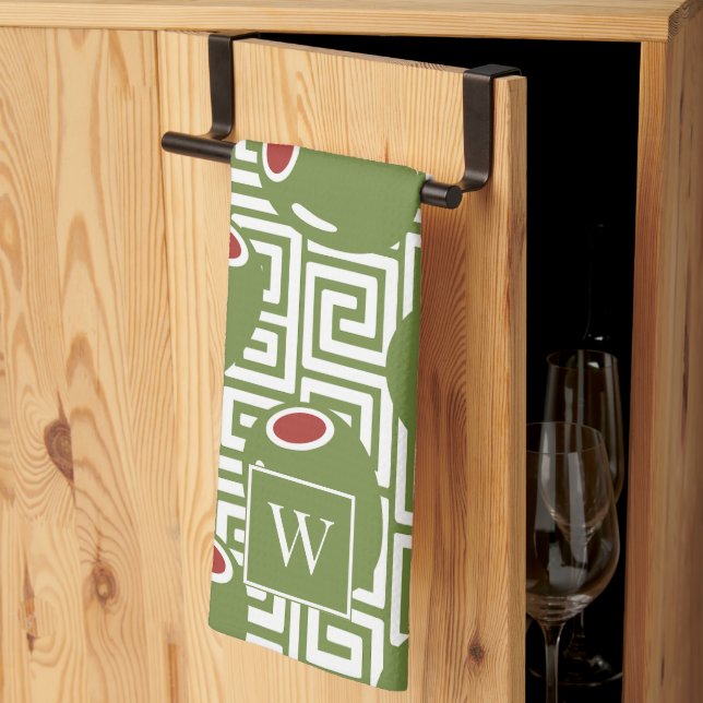 Olive Mediterranean Greek Key  Kitchen Towel (Thirds Fold)
