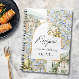 Olive Mediterranean Tile Pattern Cooking Recipe Notebook