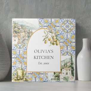 Olive Mediterranean Yellow Blue Tile Pattern