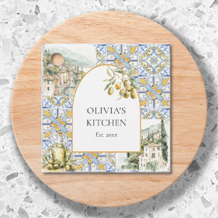 Olive Mediterranean Yellow Blue Tile Pattern Favour Tags