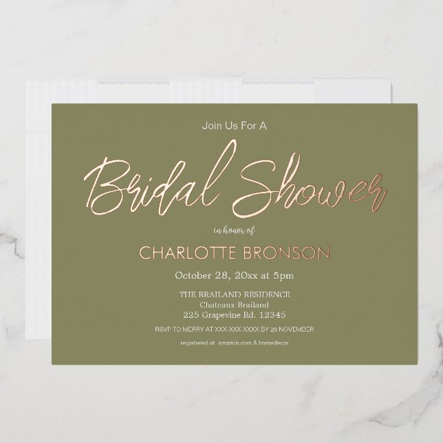 Olive Minimalist Script Bridal Shower Rose Gold (Envelope)