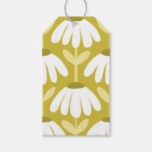 Olive Mustard Green Daisies Floral Pattern Gift Tags