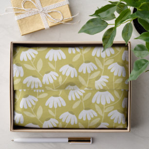 Olive Mustard Green Daisies Floral Pattern Tissue Paper
