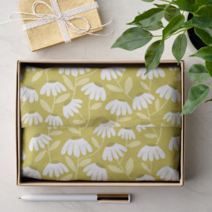 Olive Mustard Green Daisies Floral Pattern Tissue Paper
