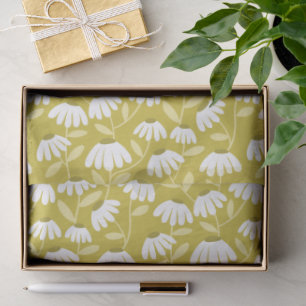 Olive Mustard Green Daisies Floral Pattern Tissue Paper