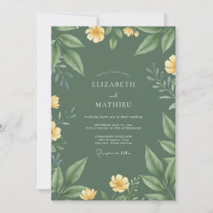 Olive Mustard Peony Wedding Invitation