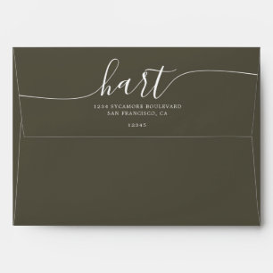 Olive Night with White Script Return Address Envelope