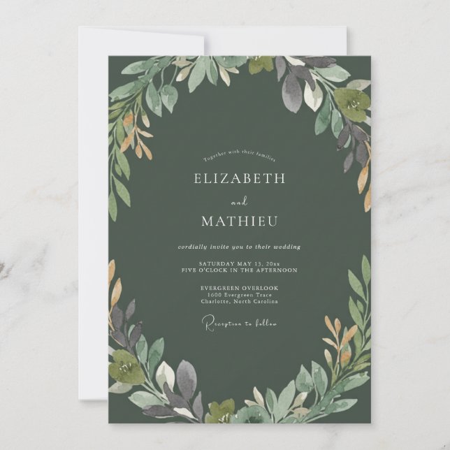 Olive Ochre Leafy Wedding Invitation (Front)