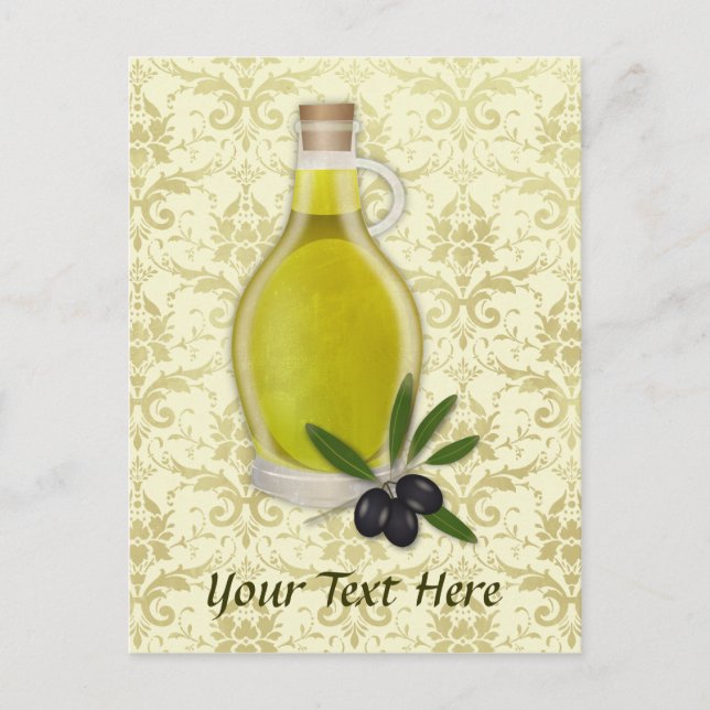Olive Oil Bottle and Damask Pattern Postcard (Front)
