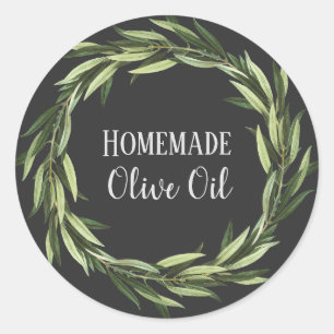 Olive Oil Bottle Rustic Watercolor Wreath Label