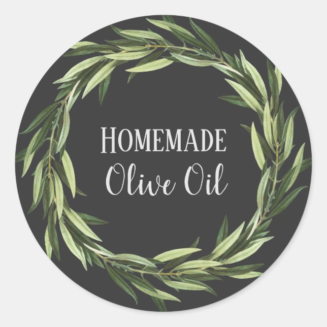 Olive Oil Bottle Rustic Watercolor Wreath Label (Front)