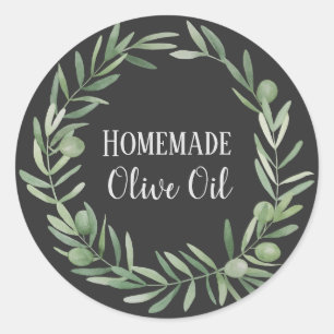 Olive Oil Bottle Rustic Watercolor Wreath Label