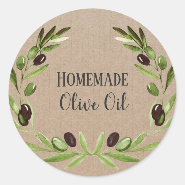 Olive Oil Bottle Rustic Watercolor Wreath Label (Front)