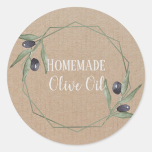 Olive Oil Bottle Rustic Watercolor Wreath Label