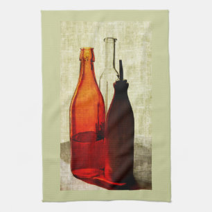 olive oil bottles kitchen towel