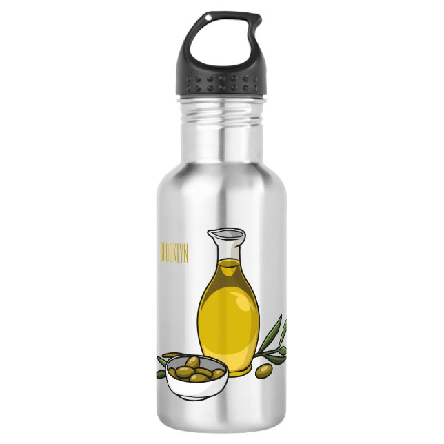 Olive oil cartoon illustration  532 ml water bottle (Front)