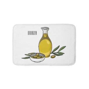 Olive oil cartoon illustration bath mat