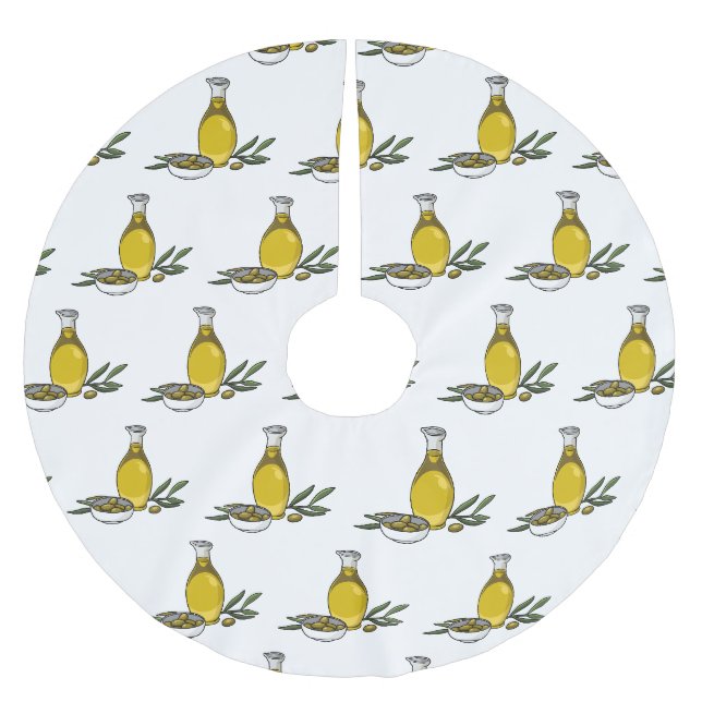 Olive oil cartoon illustration  brushed polyester tree skirt (Front)