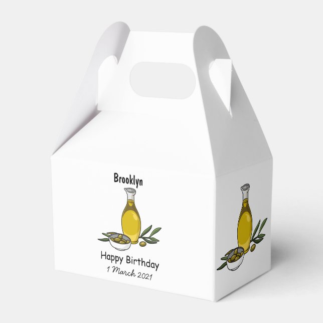 Olive oil cartoon illustration favor box (Front Side)