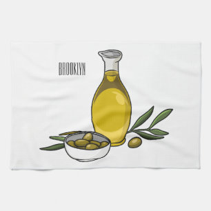 Olive oil cartoon illustration  kitchen towel