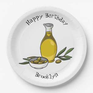 Olive oil cartoon illustration paper plate
