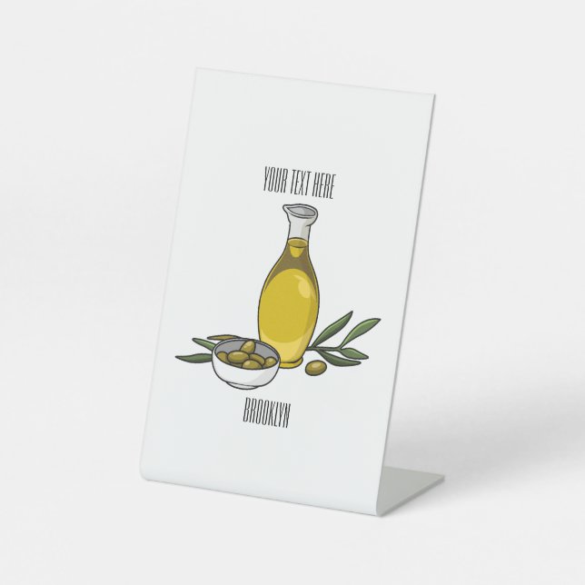 Olive oil cartoon illustration  pedestal sign (Front)