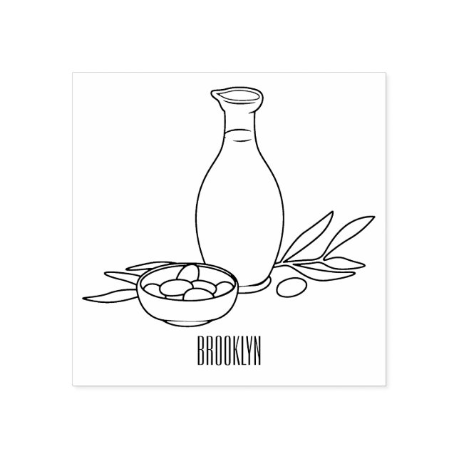 Olive oil cartoon illustration rubber stamp (Imprint)